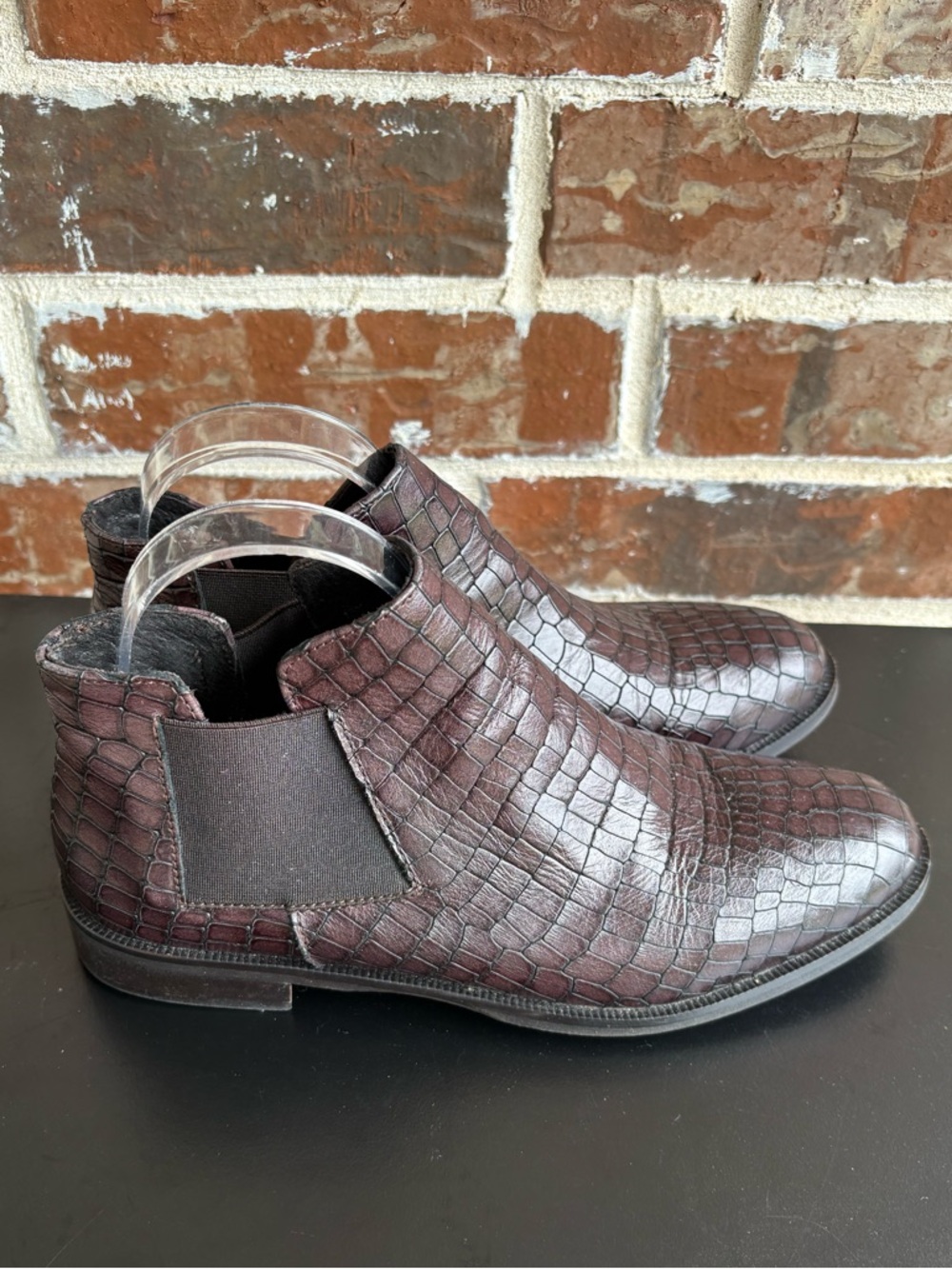 Stelle Monelle Pull-on Croc-embossed Leather Brown Ankle Booties Size EU 39